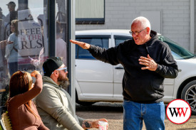 Warrnambool Aero Club member Bruce Elliott chats with some visitors last weekend.