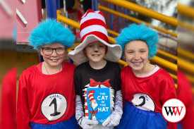 Mabel, Amelia and Lilly as Cat in the Hat, Thing one and Thing Two.