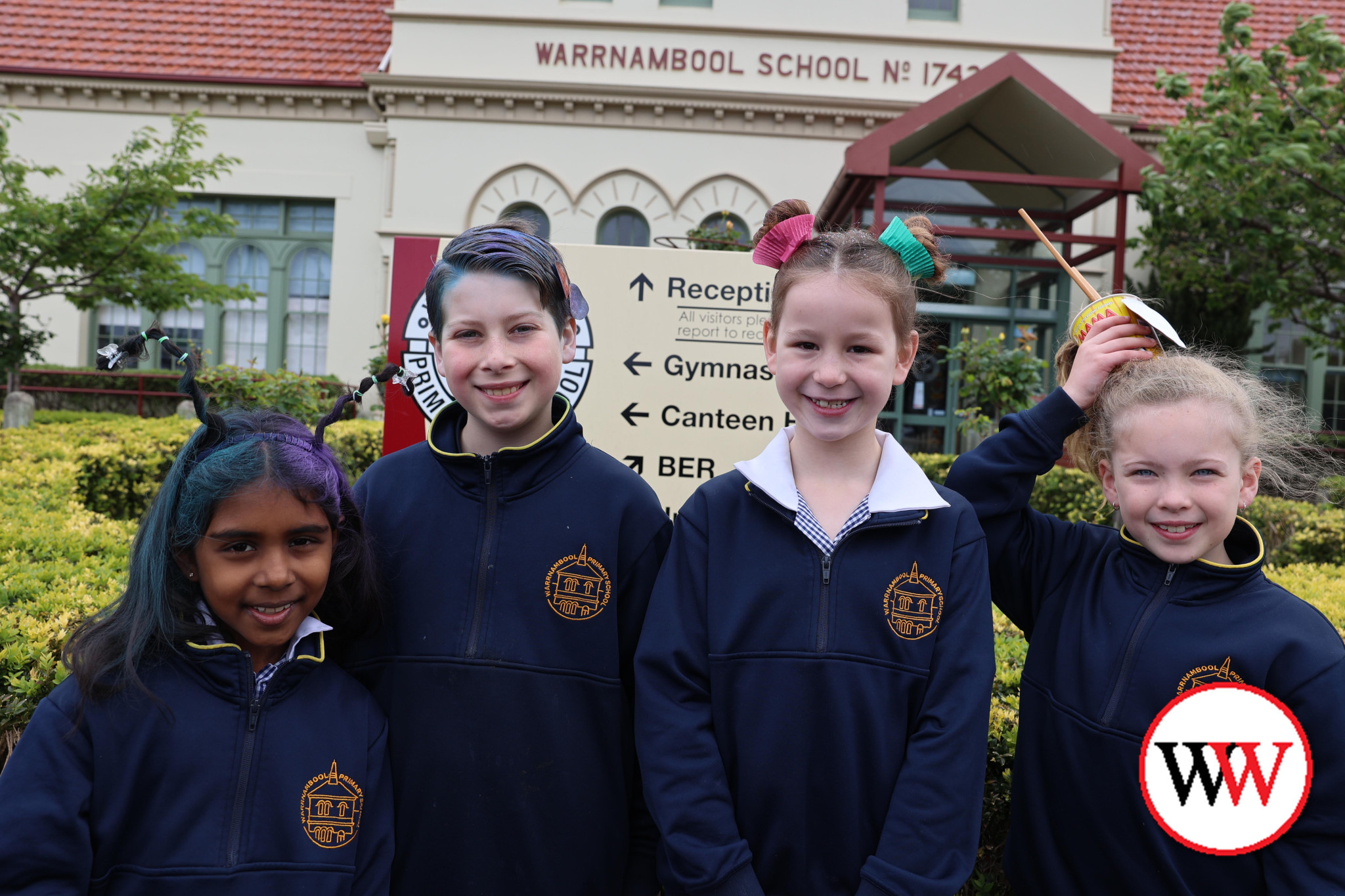 Mahee, Tyler, Rose and Imogen proudly show their colourful and creative hair styles.