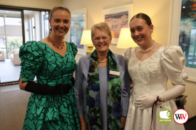 President of the Warrnambool Day VIEW Club Helen Ellerton with Ellie Fitzgerald and Kiara Berry.