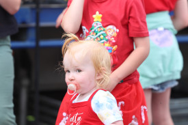 Young Sienna Thulborn was happy to dance away to the music, watched in the background by Emmy Ramage.