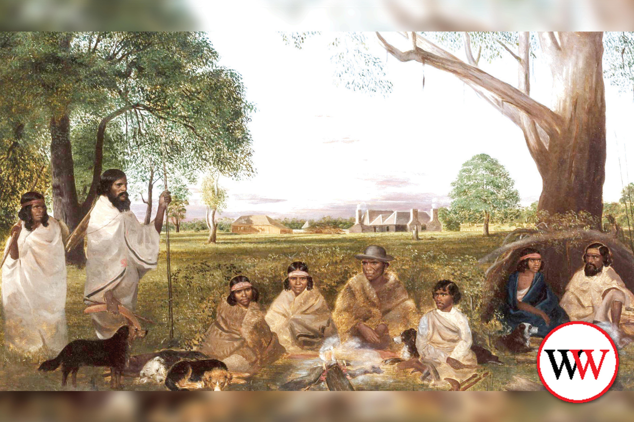 Robert Dowlihg, ‘Minjah in the Old Time (Weerat Kuyuut and the Morpor people at Minjah Station)’ 1886, presented by Joseph Ware, 1886.