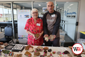 Kay Keen and Martin Gubecka from the Warrnambool Gem Club with some of the club’s exhibits.