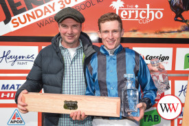 Trainer Aaron Purcell with Jockey Will Gordon. (Photo by Reg Ryan/Racing Photos)