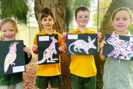 Year one students Evie, Louis, Zach and Emma tried their hand at dot painting their chosen Australian animal.