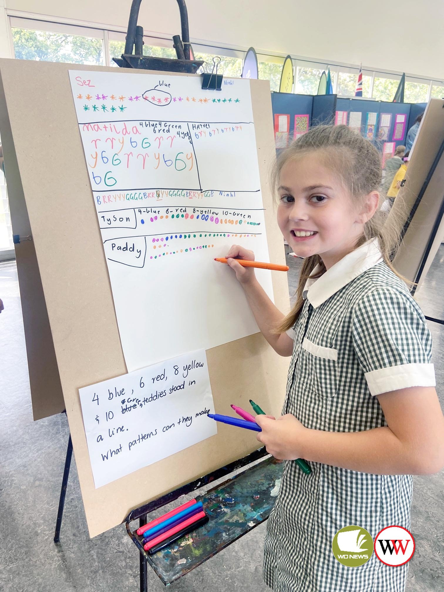 Jorja uses the vertical thinking board to problem solve.