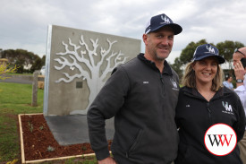 Brad and Kim Humphrys from Ultra Metals, creators of the tree.
