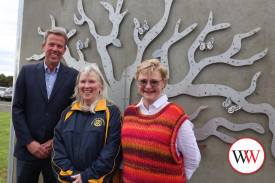 Member for Wannon Dan Tehan with Rotarian Janet Blackley and cemetery trust secretary, Karen Johnson.