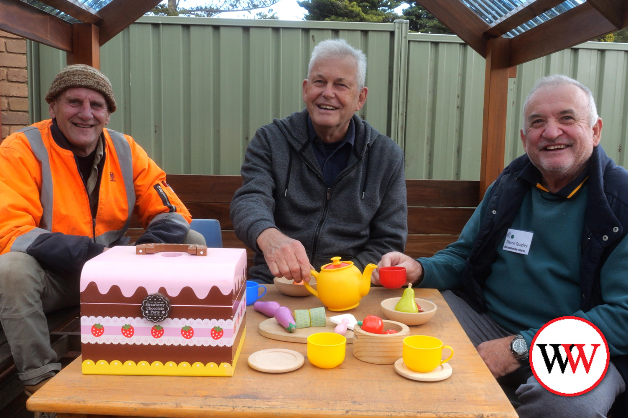 Who says cubby houses are just for little kids? This trio was keen to see what all the excitement was about.