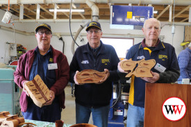 Ian, Len and Ian proudly show some of their work.