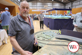 Neville Rowe proudly showed his ‘Timboon’ model that he hand-built in his shed.