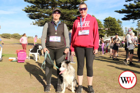 Skye Burke and Dana Clark enjoyed the walk with their four-legged friend, Navi.
