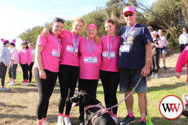 Christine (left) and husband Tim enjoyed the morning with Lilly, Ruby, Sadie and Pippa the dog.