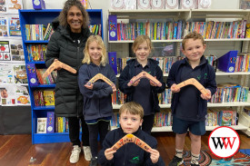 Ivy Hena, Chelsea Tanner, Bobby O’Keeffe and Charlie Harkins (front) were proud to show their boomerangs.