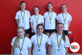 15 and under premiers, Team Six. Back row, left to right: Sienna Ballinger (player of the match), Sienna Seabrook, Zoe Everall, Layla Drummond and Jayla Woller. Front: Layla Sherlock, Lily Vickery and Maya Anderton.