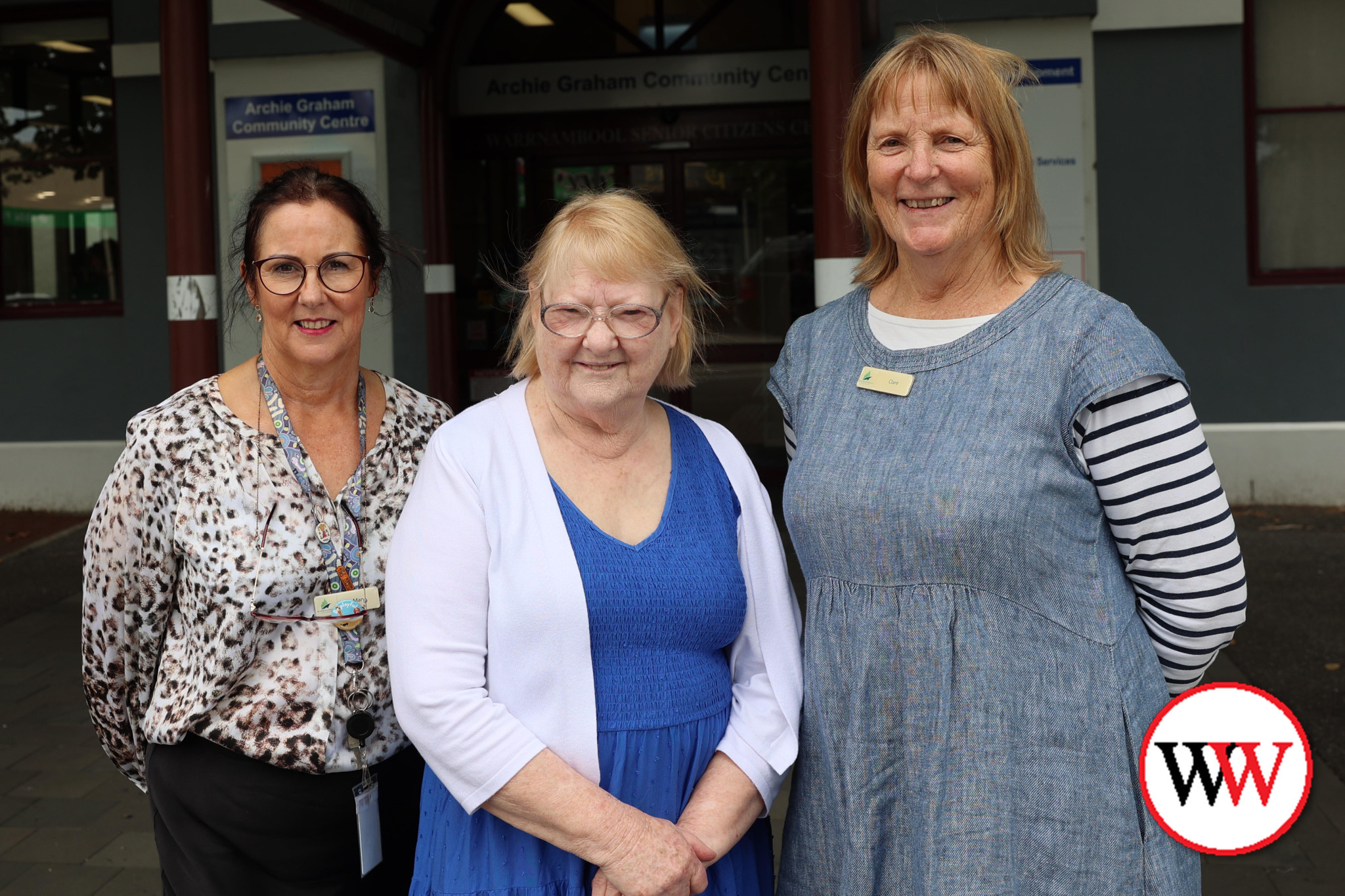 Archie Graham Community Centre’s coordinator of respite care south west Mary McLeod (left) and community programs coordinator Clare Vaughan (right) with centre participant, Nola Golding.