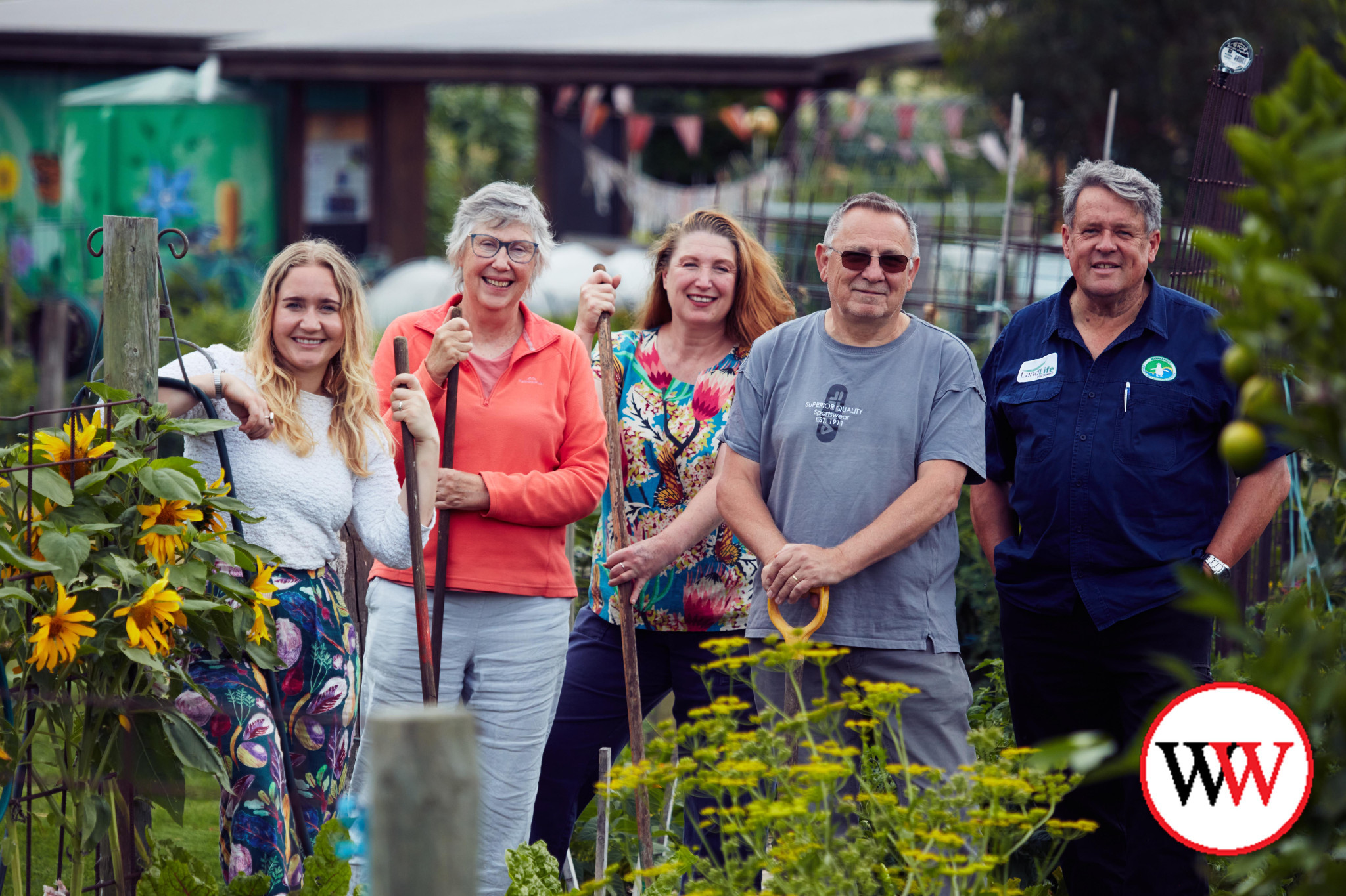 There was cause for celebration at the Warrnambool Community Gardens this week, with its Open Day named the 2025 Warrnambool Community Event of the Year in this year’s Warrnambool Citizen of the Year Awards, presented last night (Thursday). Pictured are members, from left, convenor Courtney Mathew, volunteer Adele Kenneally, committee member Tonia Wilcox, volunteer Brian Cook and deputy convenor Geoff Rollinson. Picture courtesy Warrnambool City Council.