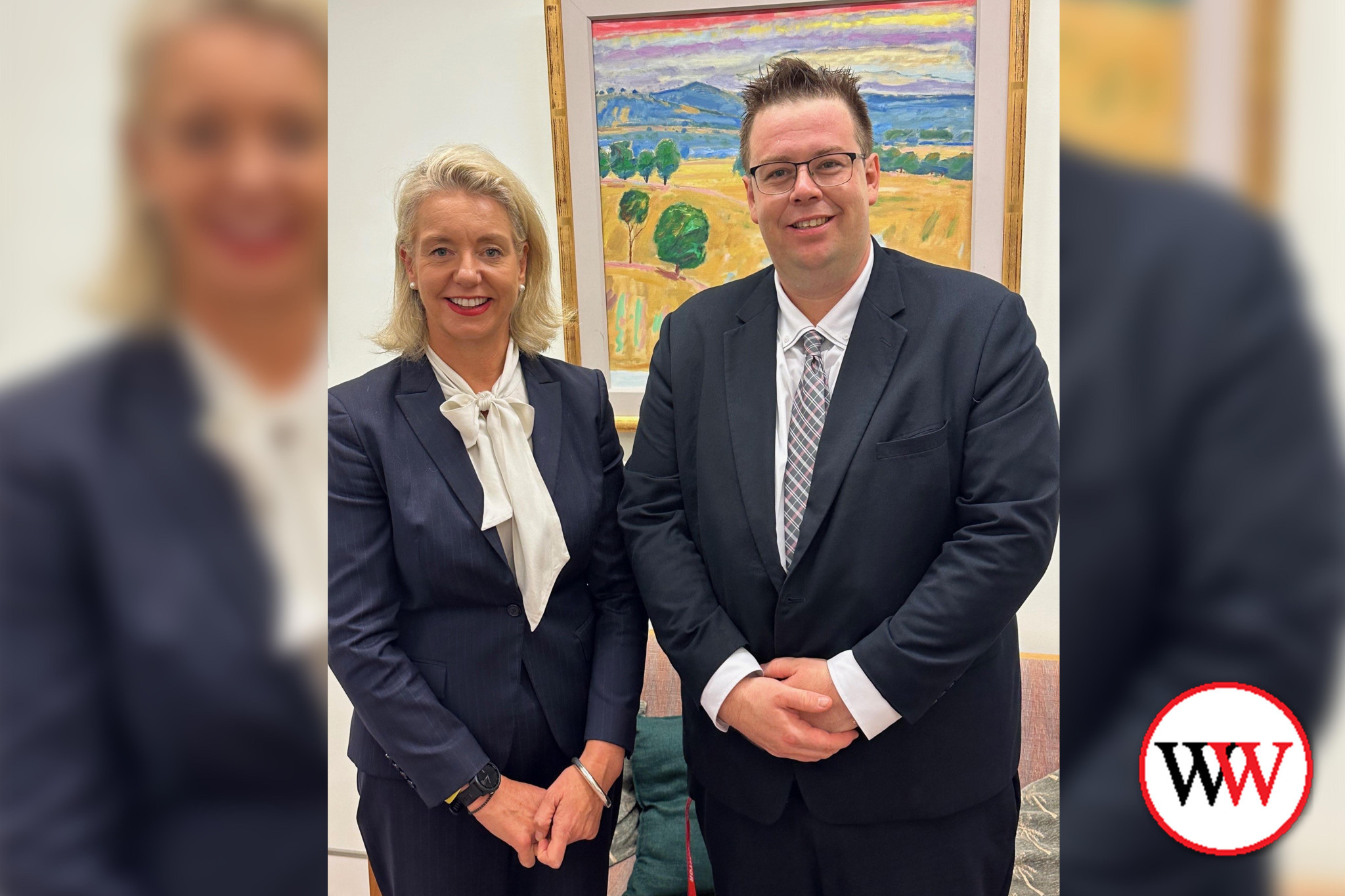 Warrnambool mayor Cr Ben Blain with Shadow Minister for Infrastructure, Transport and Regional Development Senator Bridget McKenzie.