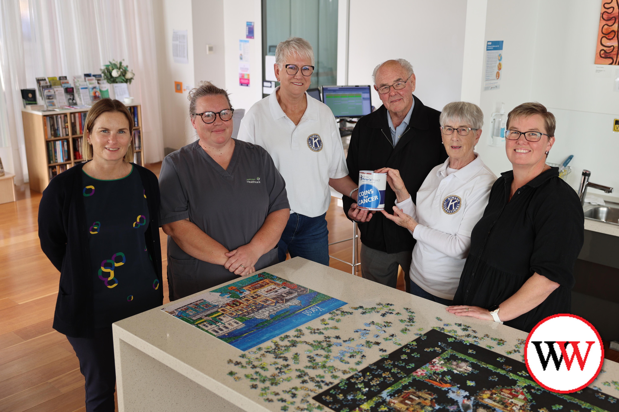 Thanks to the generosity of residents and community groups, including the Kiwanis Club of Warrnambool who donated the final $6,059 on Monday, South West Healthcare’s appeal for new cancer treatment chairs has this week reached its $92,000 target. Pictured in the Peter’s Project Community Support Centre on Monday are, from left, Tania Douglas (Peter’s Project community support coordinator), Nikki Payne (prostate cancer specialist nurse/day oncology nurse), Anne Boyle (Kiwanis), Vern Robson (director, Peter’s Project Foundation), Janice Burns (Kiwanis) and Andrea Janes (cancer services director).