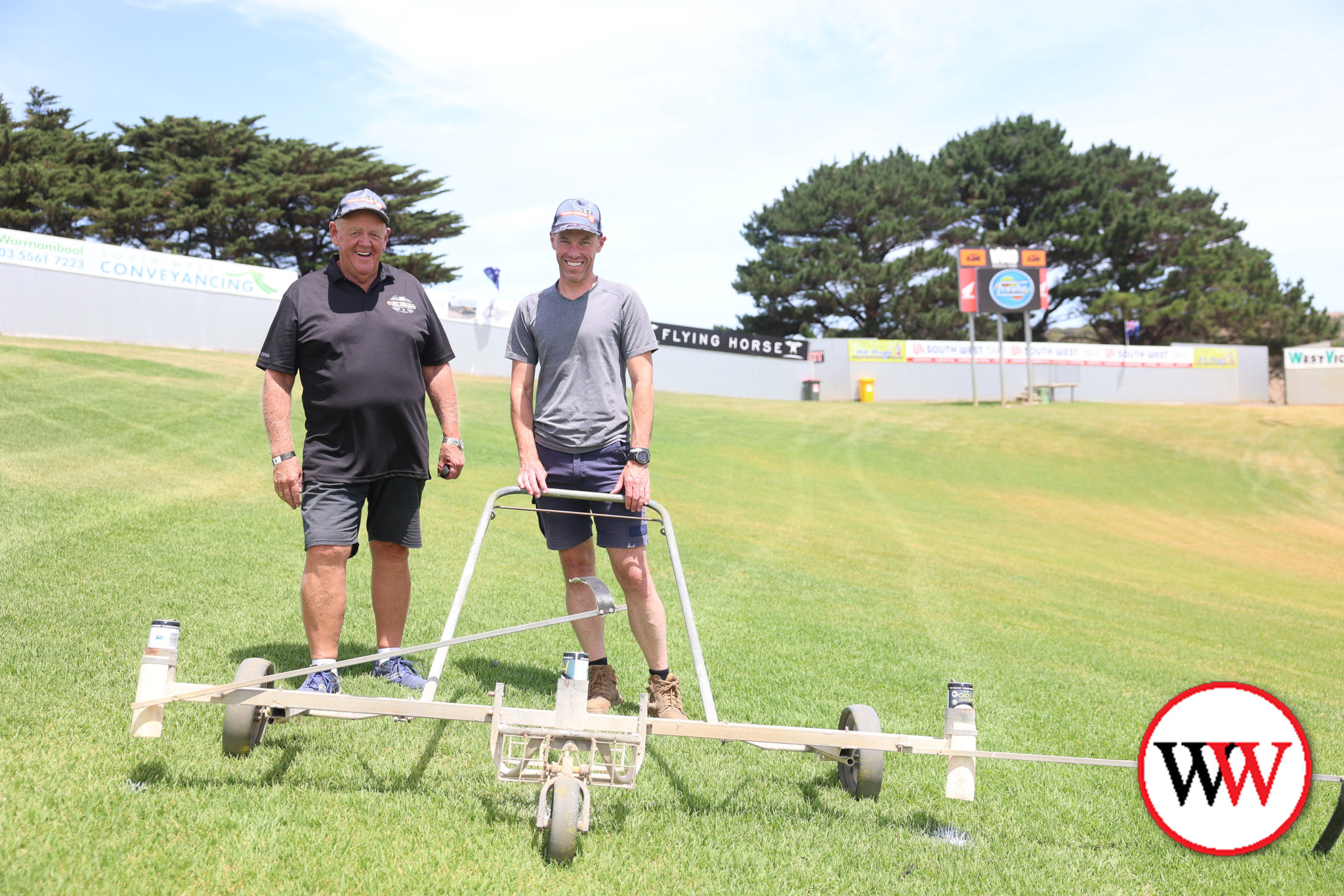 Father and son team, Jim and Jarrod Lewis, make sure the lines on Mount Max are ready for night one of the Classic.