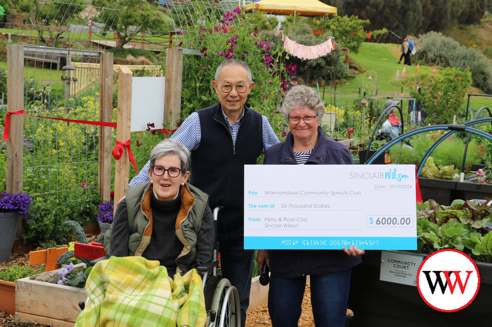 Last weekend’s 15 year-anniversary celebration of the Warrnambool Community Garden became an extra special one thanks to a surprise donation of $6,000 from Perry and Rose Cho, which was gratefully accepted by Sprouts Club coordinator at the garden, Heather Ryan (right).