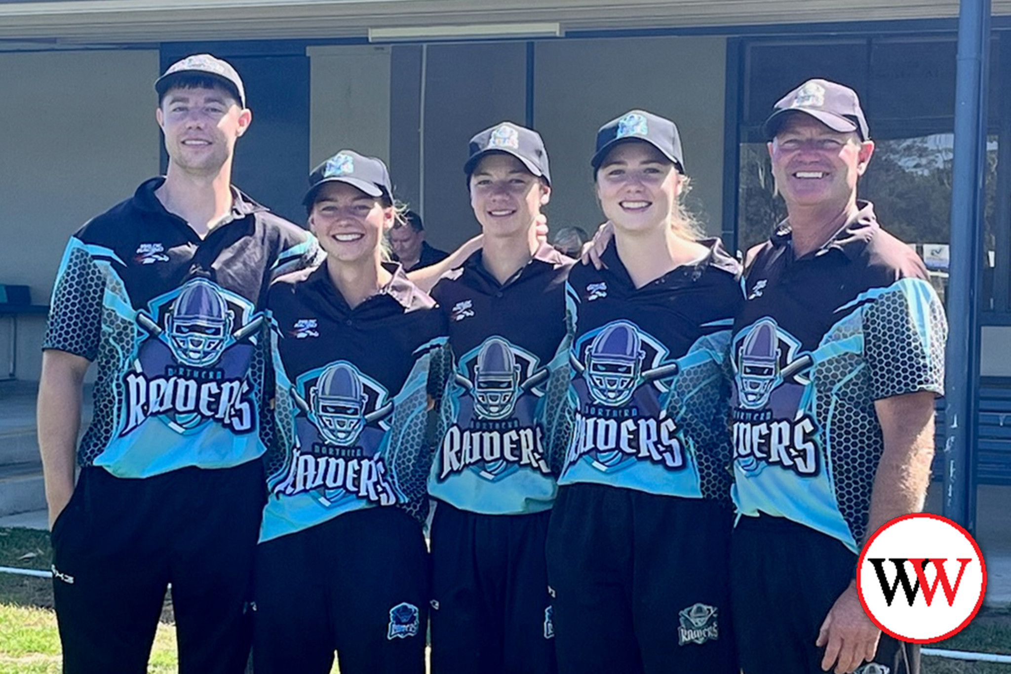 Corey Couch (right) enjoyed his final match for the Raiders alongside four of his children Jackson (23), Ruby (19), Ethan (16) and Ella (21).