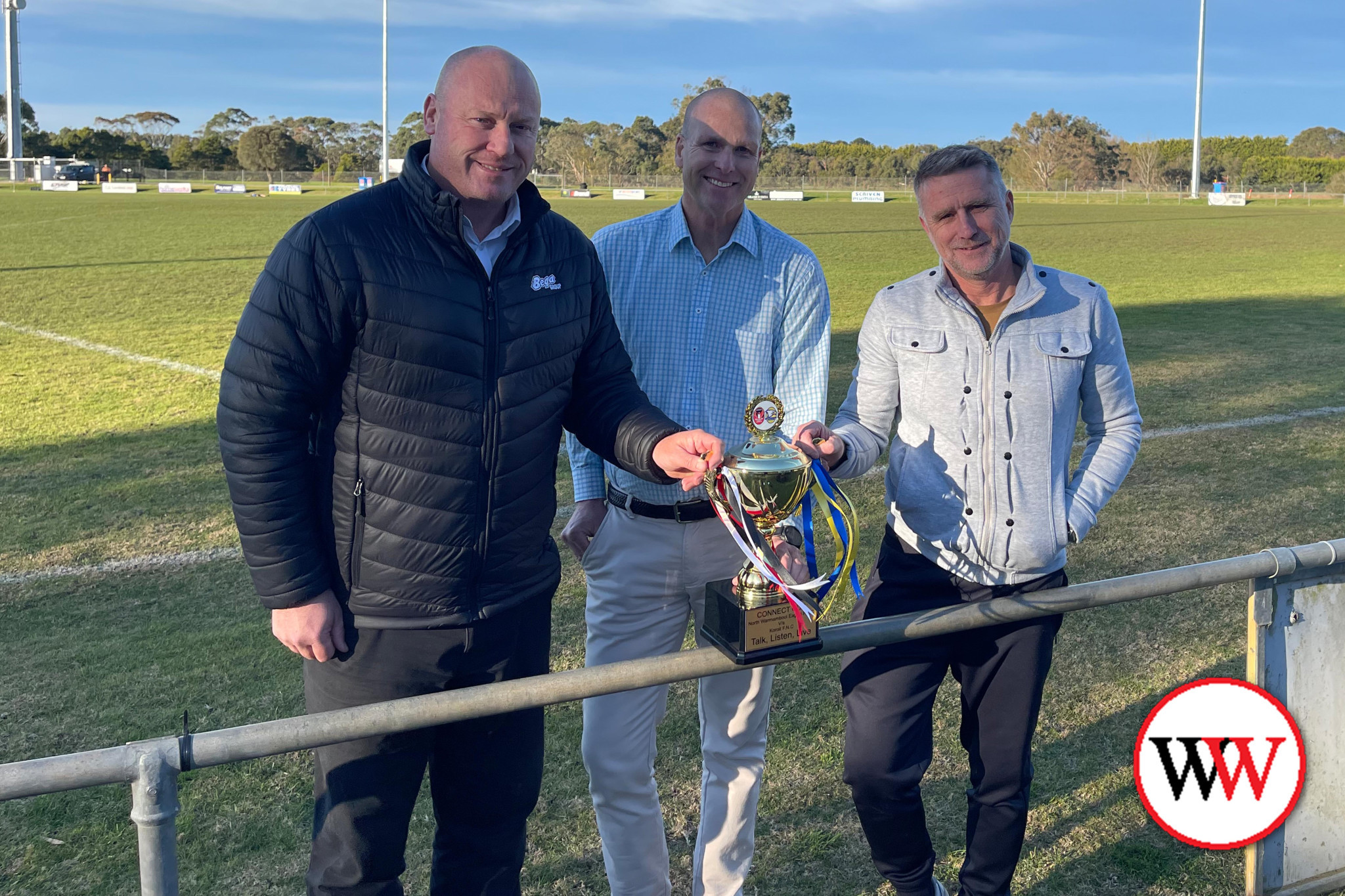 Next week’s round 15 clash between North Warrnambool and Koroit will hold special significance for both clubs as they remember those lost to suicide. Not only will the Eagles and the Saints be playing for four points, they will be playing for the ‘Connect Cup’ in honour of loved ones, friends and family members – and Mark Bowman, Brian White, and Matt Jellie (pictured) invite everyone to join them at Bushfield to pay tribute.