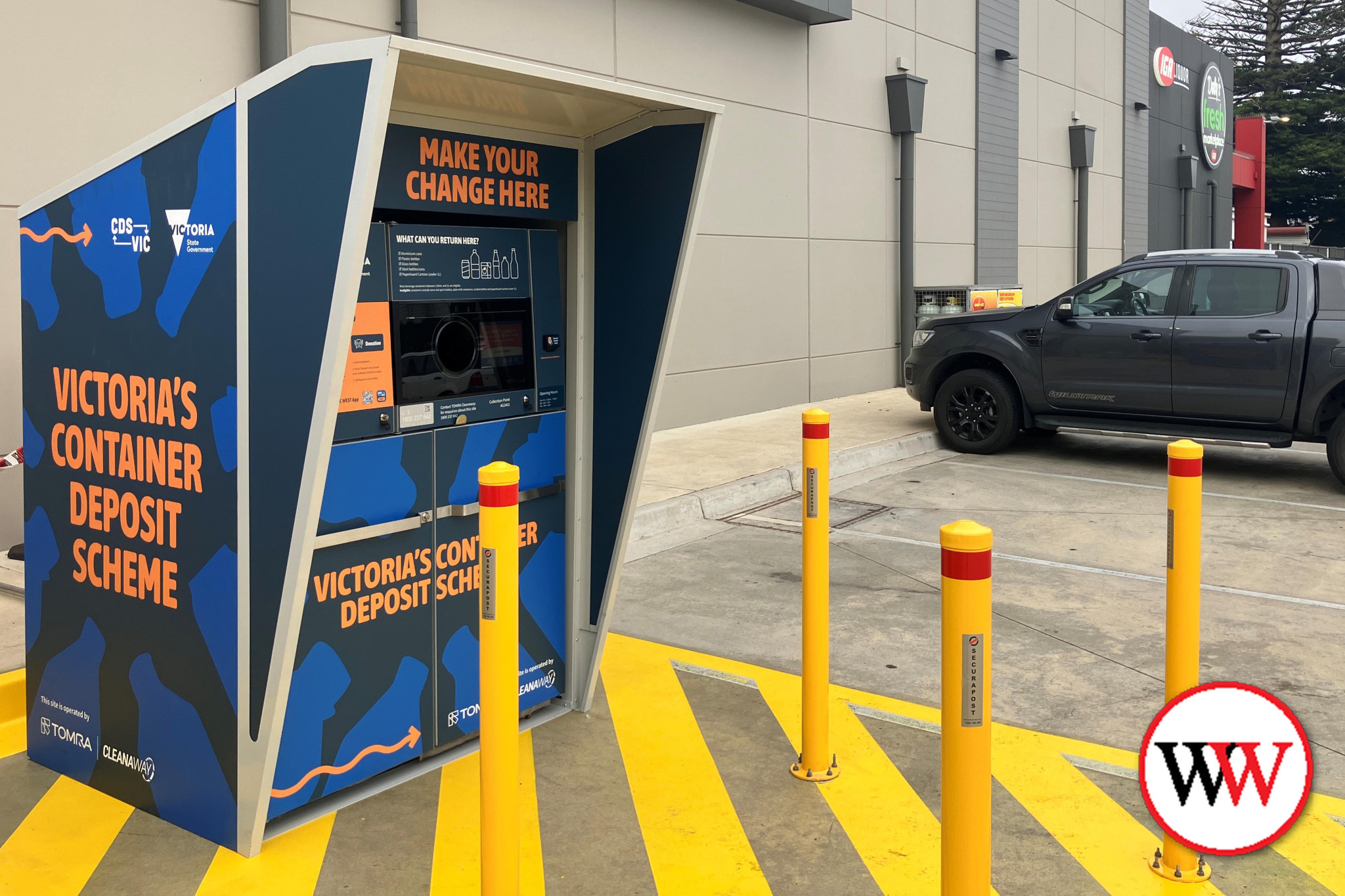 The machine at Daly’s IGA at 150 Commercial Road Koroit has been moved from inside the store to outside, making it more accessible for locals wishing to make container returns.