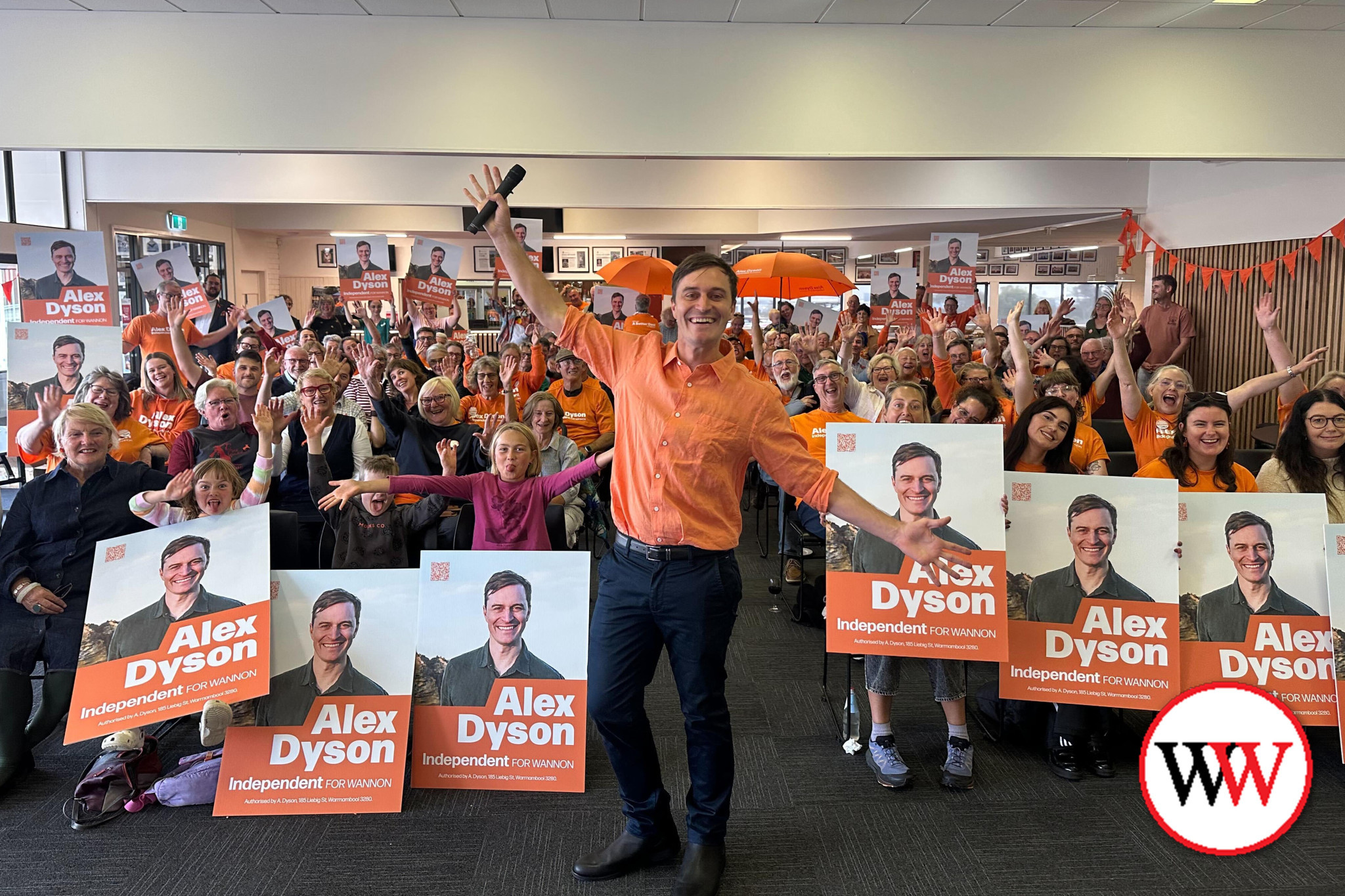 More than 100 supporters gathered in Warrnambool this week for Independent candidate Alex Dyson’s volunteer launch.