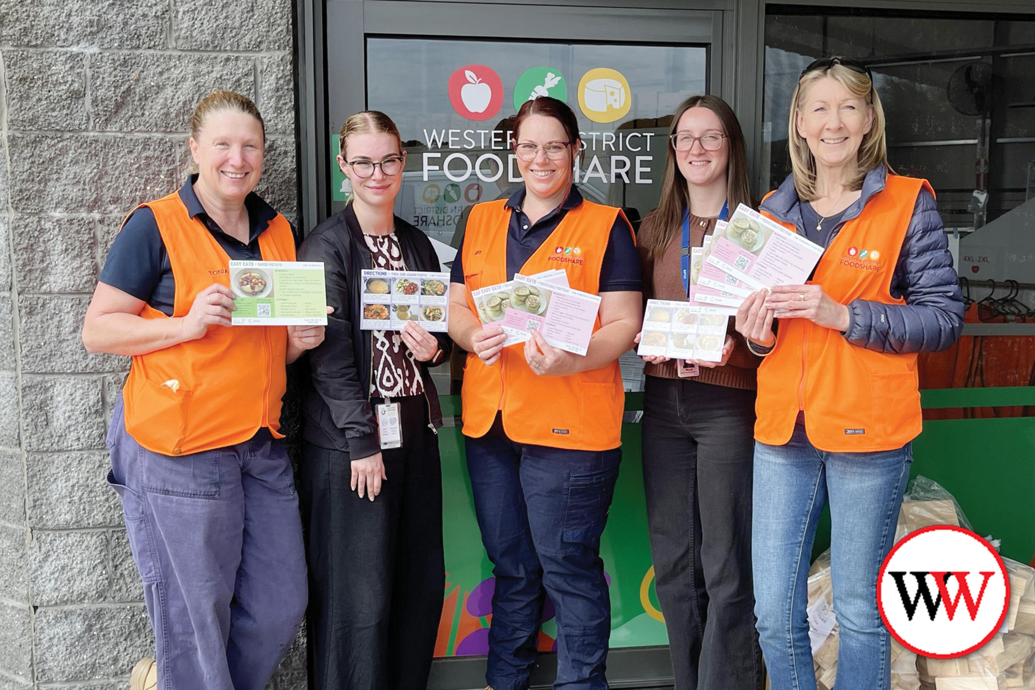 Empowering local communities with Easy Eats and Chop n Chat are, from left, Tonia Wilcox (Western District Food Share warehouse manager), Natasha Kohlman (South West Healthcare promotion officer), Breanna Emonson (Western District Foodshare warehouse manager), Maddi Cram (Portland Health promotion practitioner) and Amanda Hennessy (Western District Foodshare executive officer).