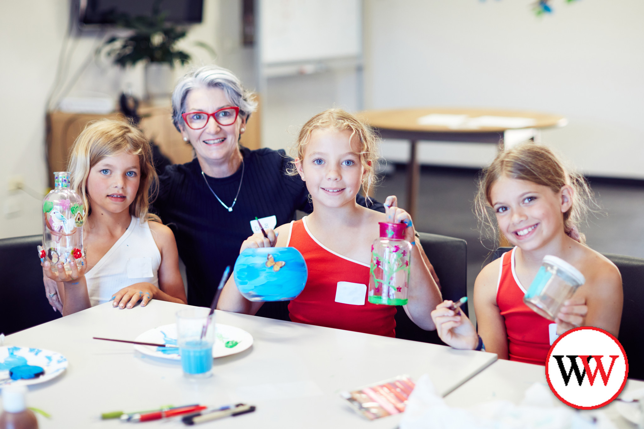 Participant Deb Jones enjoys the session with her grandchildren (from left) Milla, Willa and Liv. Picture courtesy Warrnambool City Council.