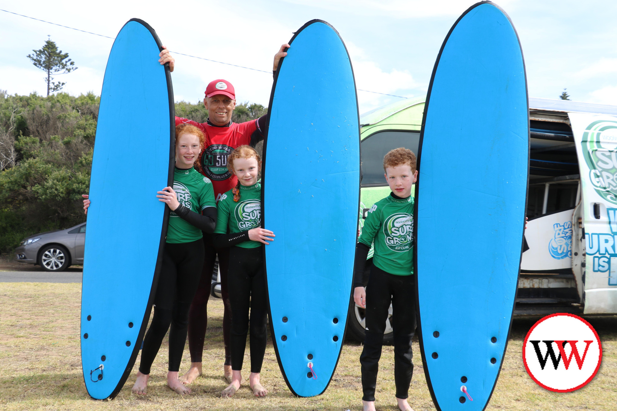 Rosie, April and Lenny Kelly were keen to go surfing last weekend under the watchful eye of coach, Neil Kelly.