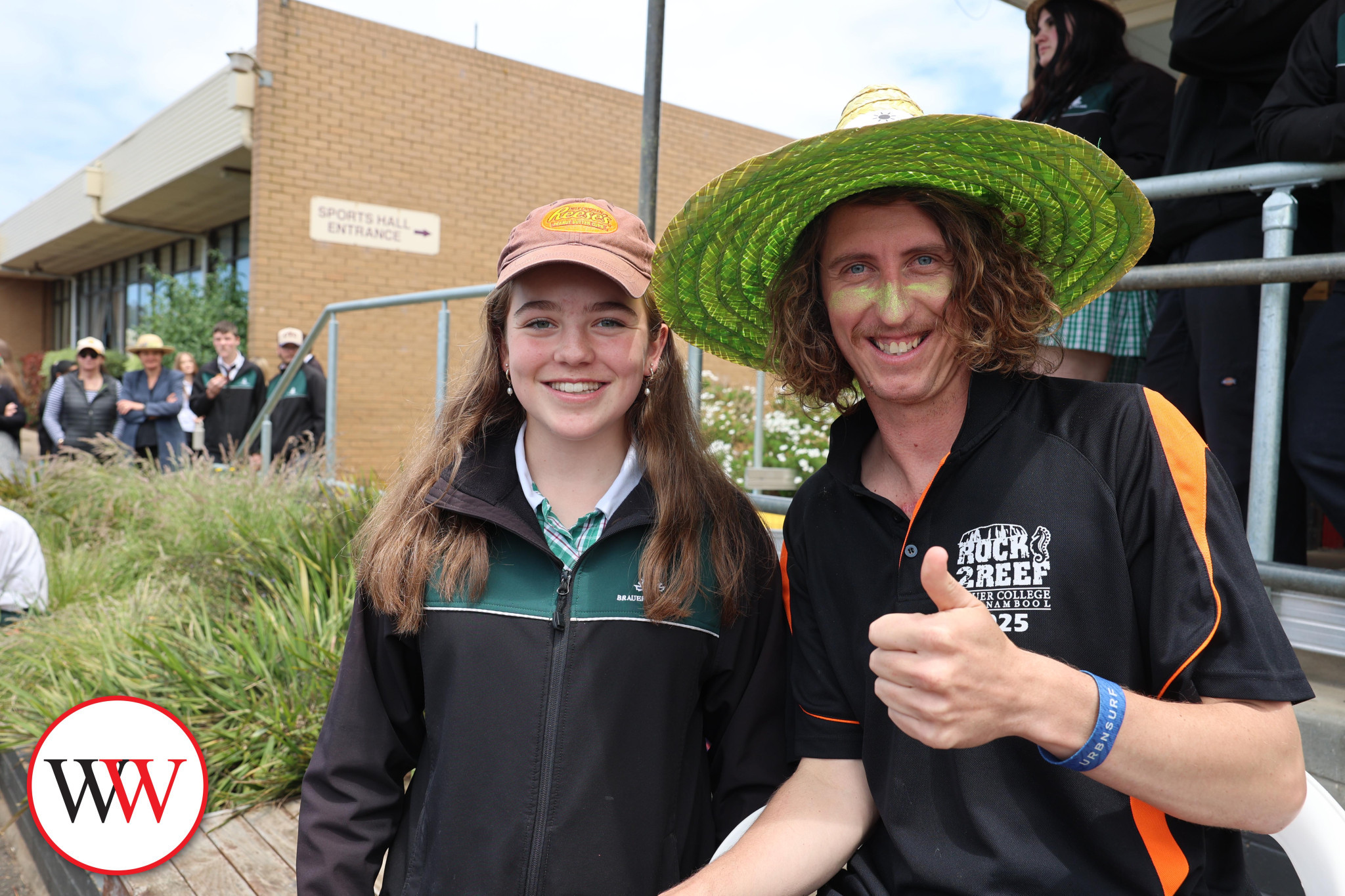 Year nine student Reese Jansen encouraged students to be “sun smart” and wear a hat - and was eager to see teacher Harry Coffey have his locks chopped.