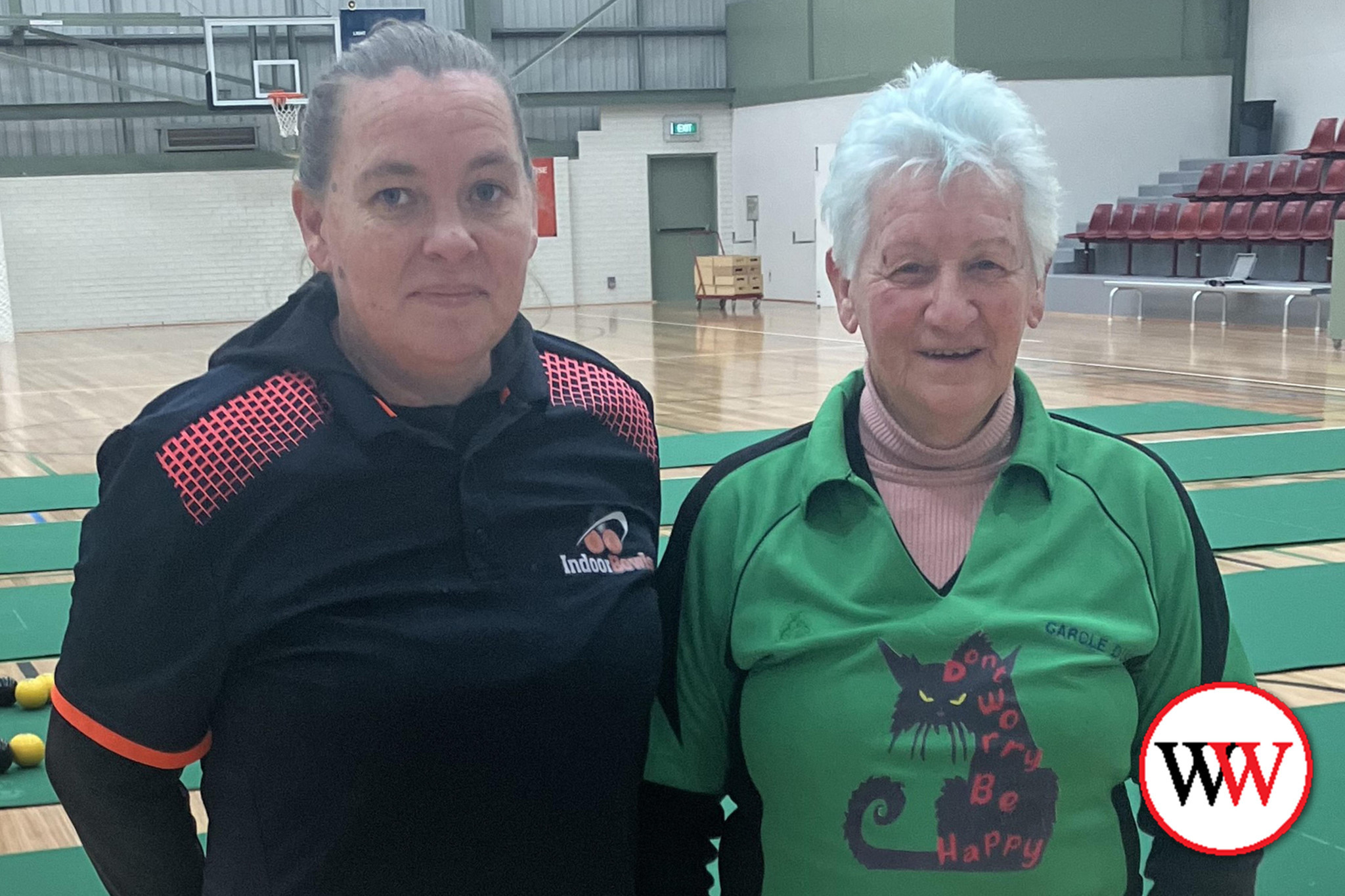 Women’s final players Jacinta Marney and Carole Dunn.