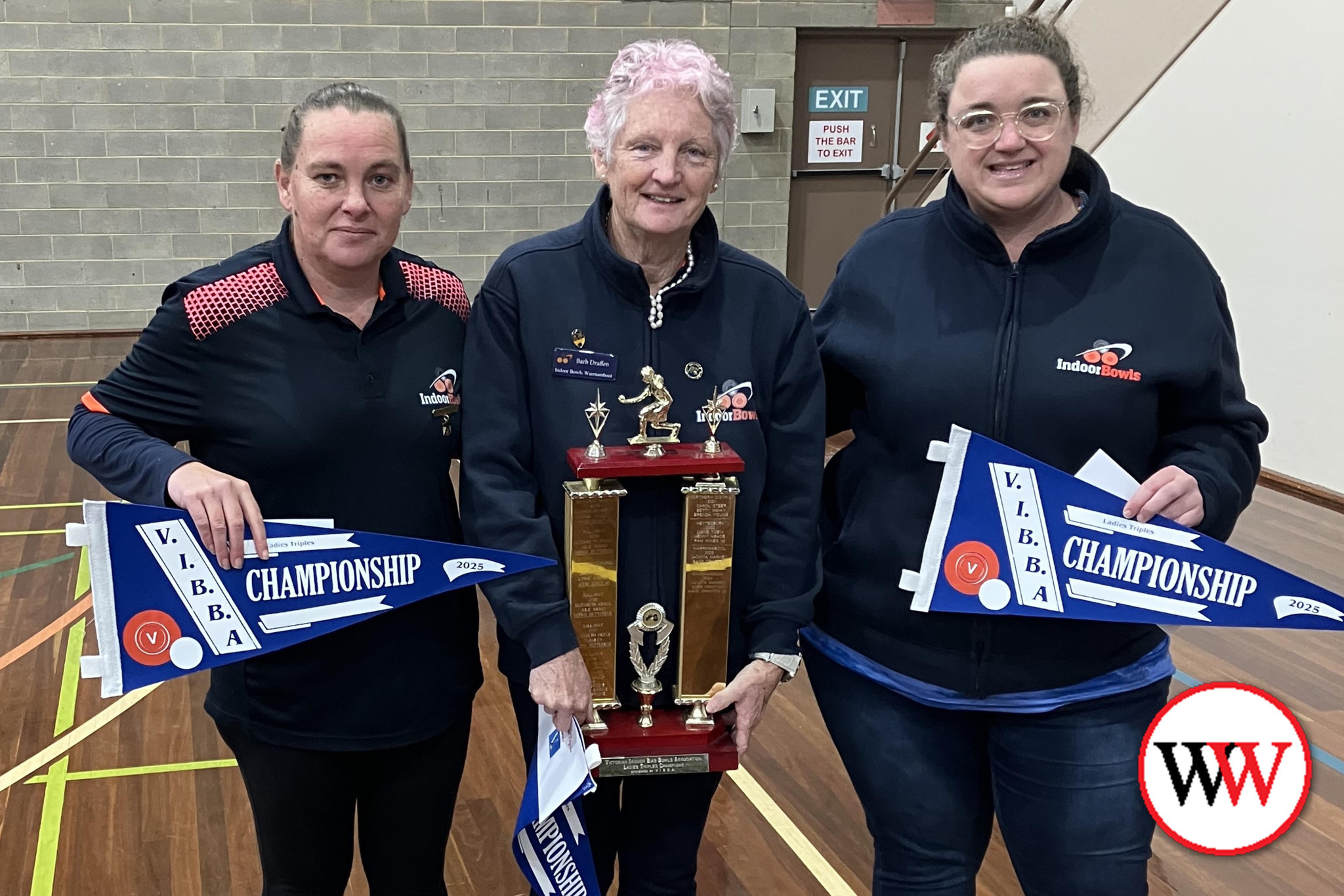 Jacinta, Barb and Anne celebrate their state championship win.