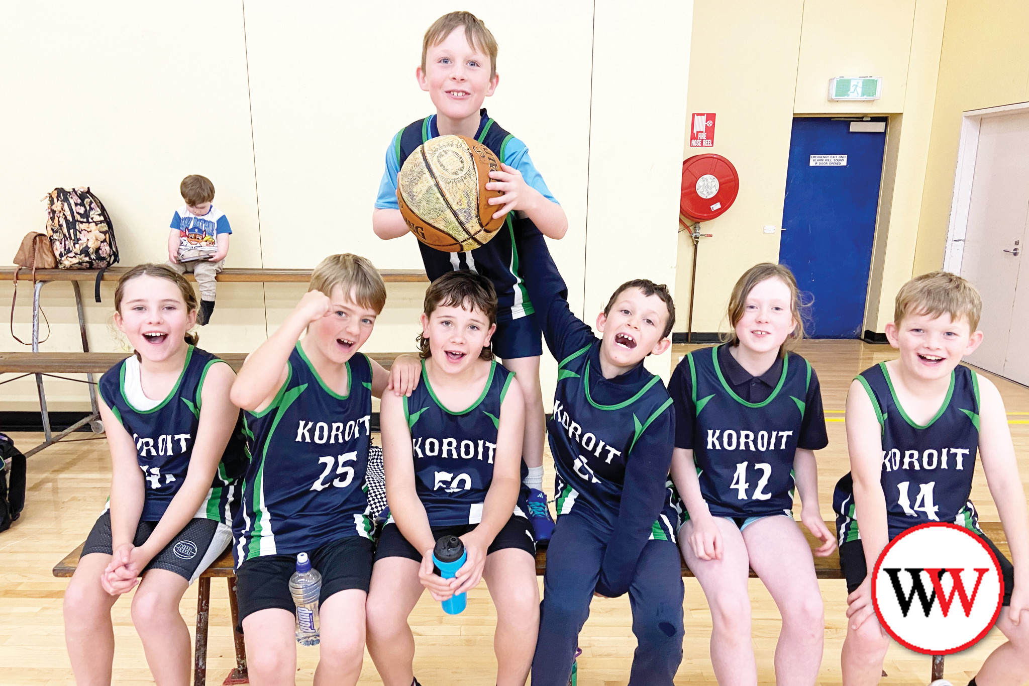 Koroit basketballers Millie, Lawson, Tate, Patrick, Davey, Eva and Thomas are thrilled to be heading to Melbourne in December to play in the state titles.