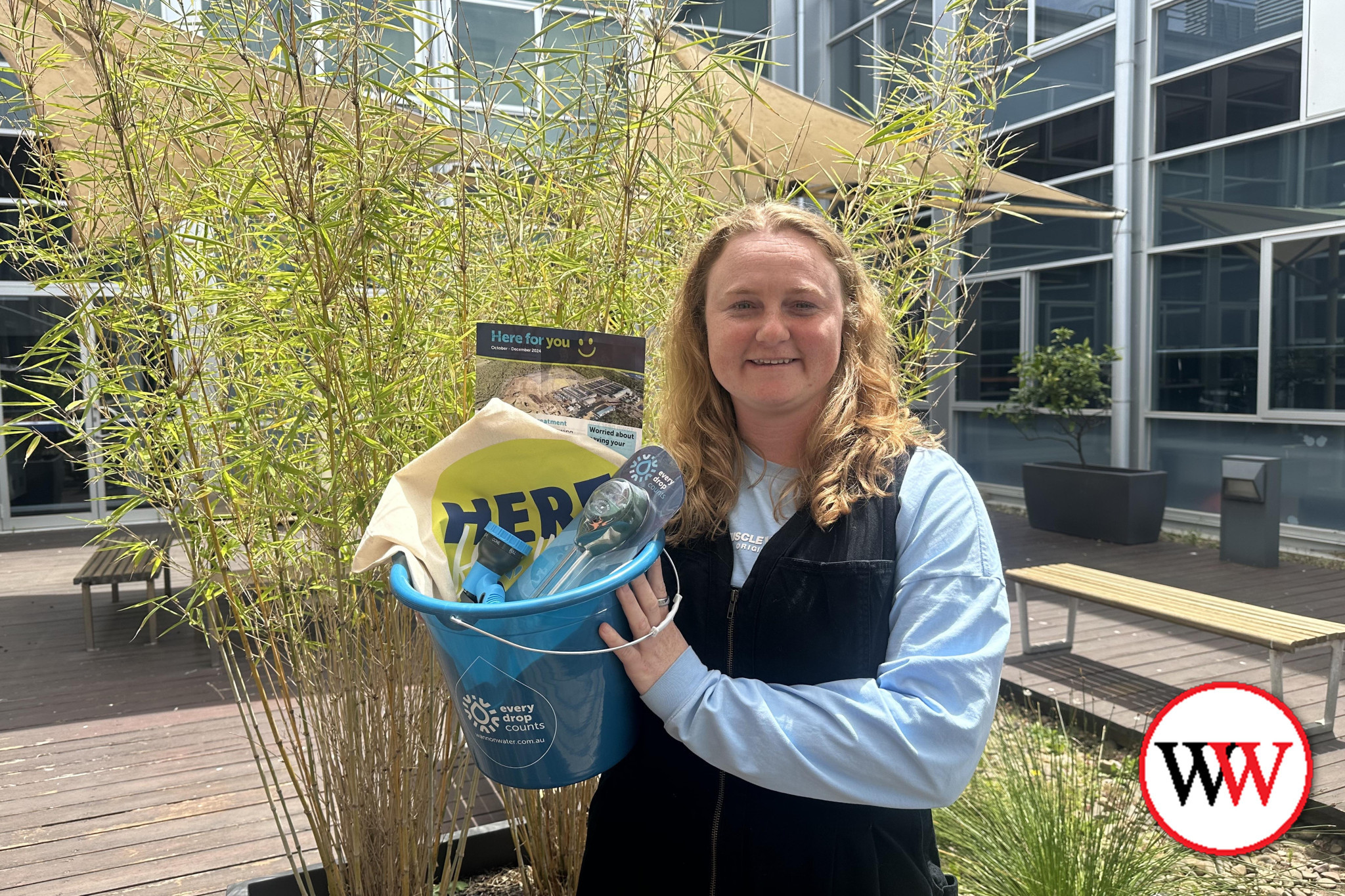 Wannon Water’s Jess Quinlivan helps to launch the Koroit ‘water smart town’ campaign.