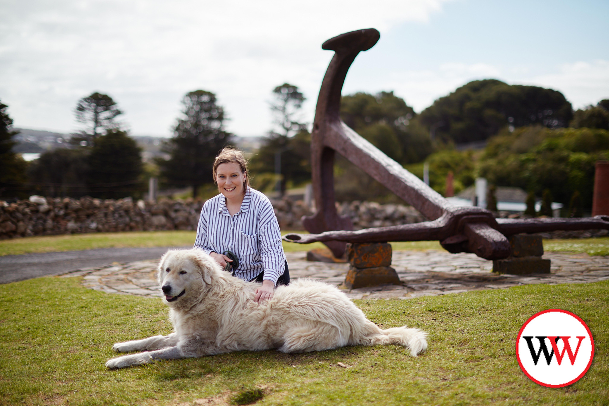 Maremma dog, Avis, with Middle Island project officer Ashlyn Clark. Picture courtesy Warrnambool City Council.