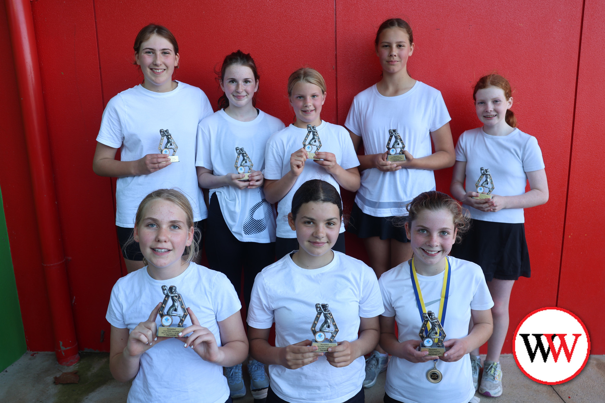 13 and under premiers, Team Purple. Back row from left: Meg Coleman, Ruby Hillman, Amelia Ballinger, Ella Henriksen and Ruby Gillingham. Front: Bella Perry, Myra Quill and Charlotte Rowlands (player of the match).