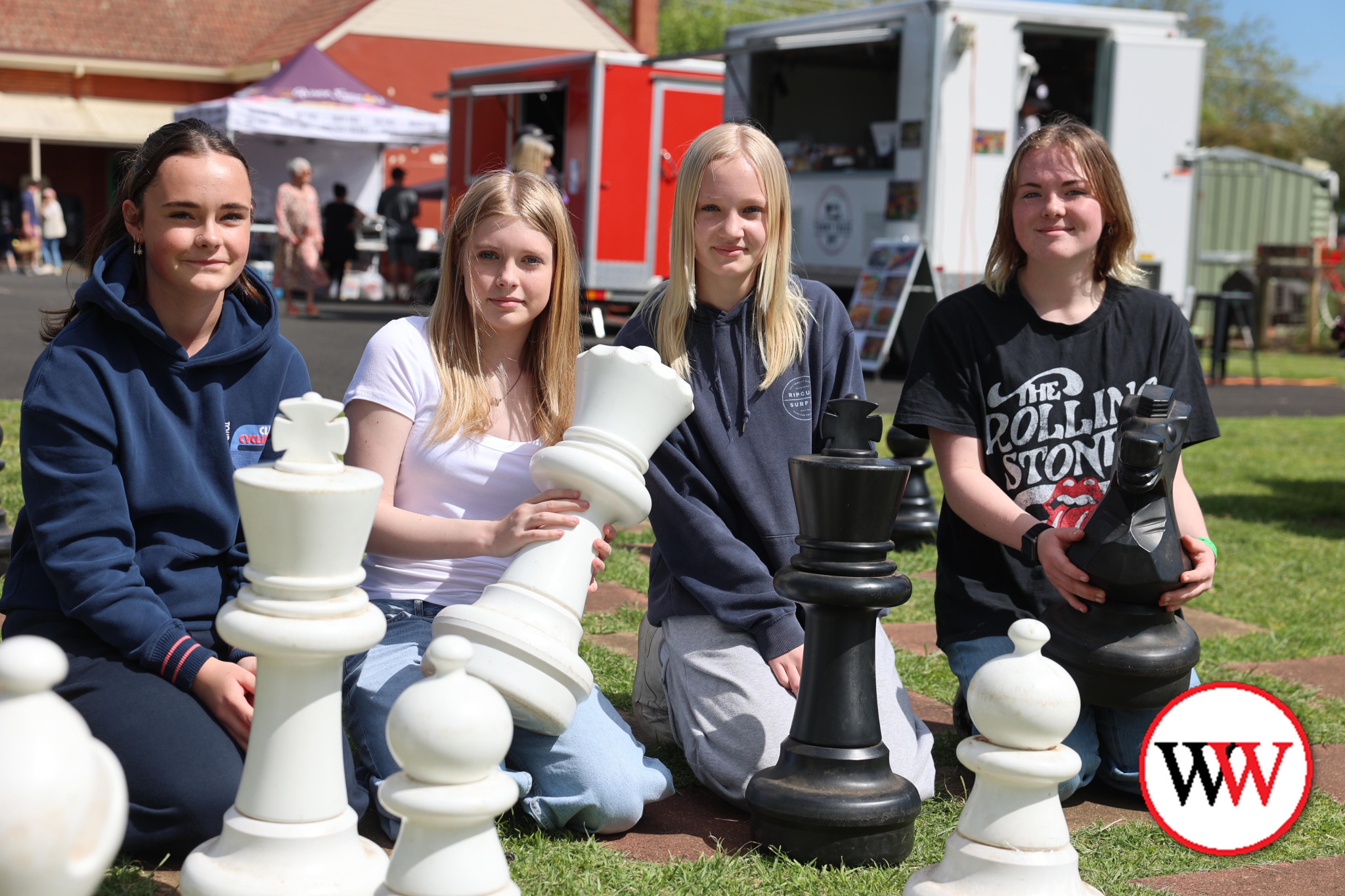 Friends Eilish Auld, Ellie Gambrell, Hazel Potts and Chelsea Finneran enjoyed the annual Picnic in the Paddock at Koroit.