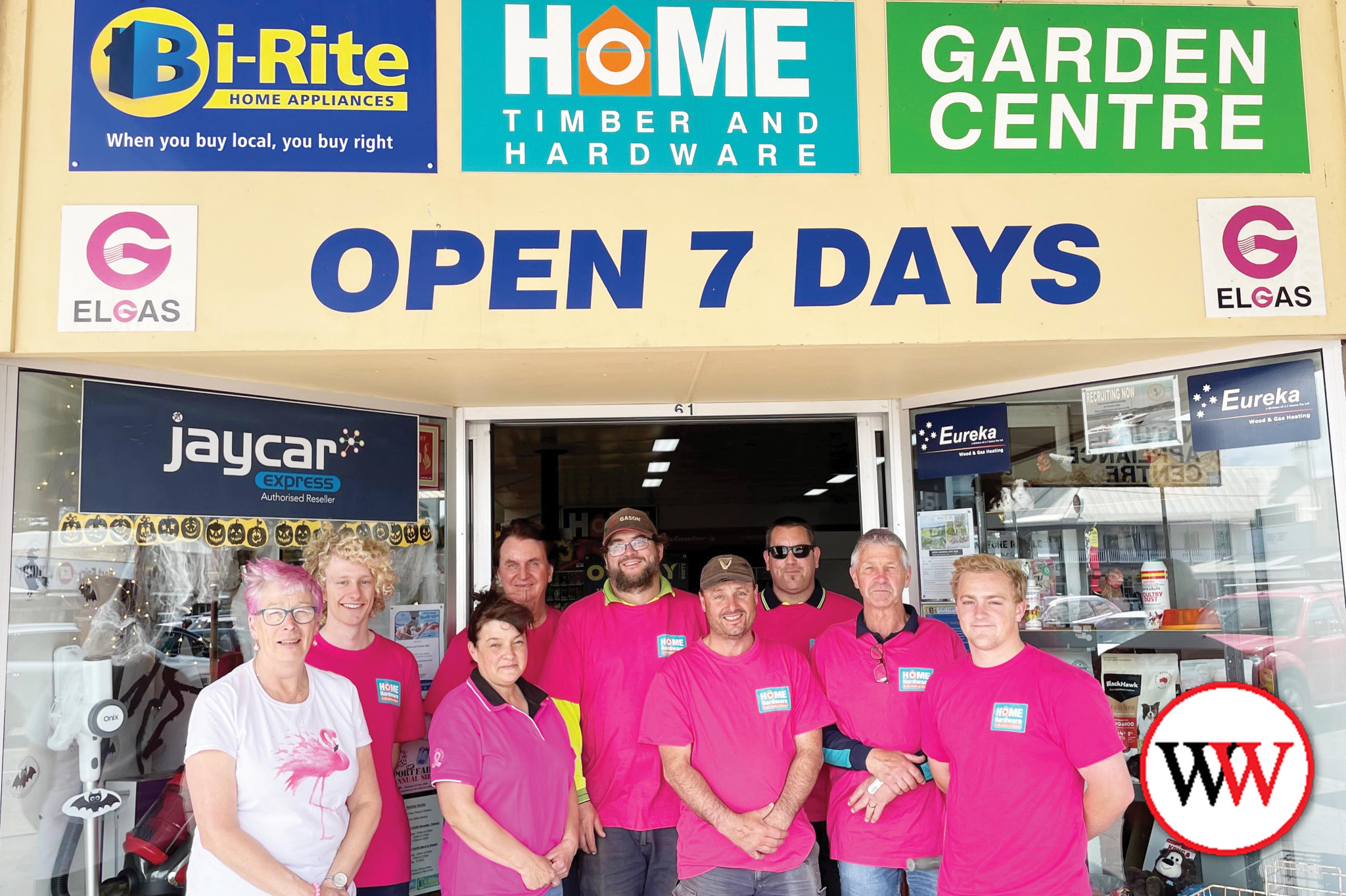 Brooks Home Timber and Hardware Port Fairy staff thank the community for supporting their Pinktober campaign which helped raise more than $3800 for the McGrath Foundation.