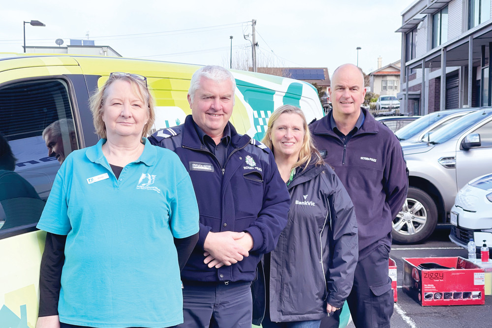 Warrnambool police members Leading Senior Constable Malcolm Agrew and Acting Senior Sergeant Dean Greenwood were keen to talk with representatives from Neighbourhood Watch Vic after this week’s barbecue lunch.