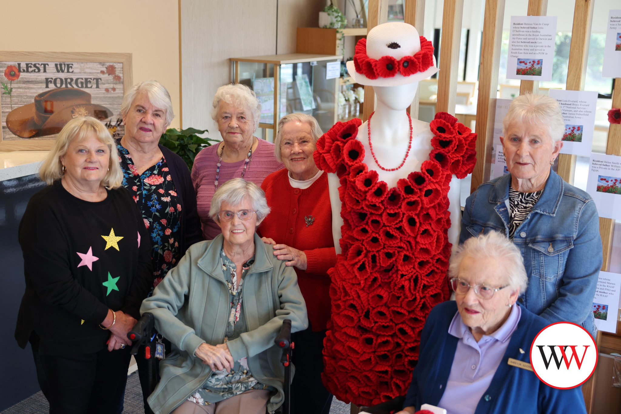 Ladies from the Gillin Park Retirement Village are justifiably proud of their efforts in the lead up to Anzac Day. Pictured are, from left, Dianne Bouman, Freda Hogan, Shirley Cashin, Gwen Mounsey, Elwyn Jasper, Glenys Sharrock and Melva Lloyd. Absent – Thea De Jong and Margaret Murray.