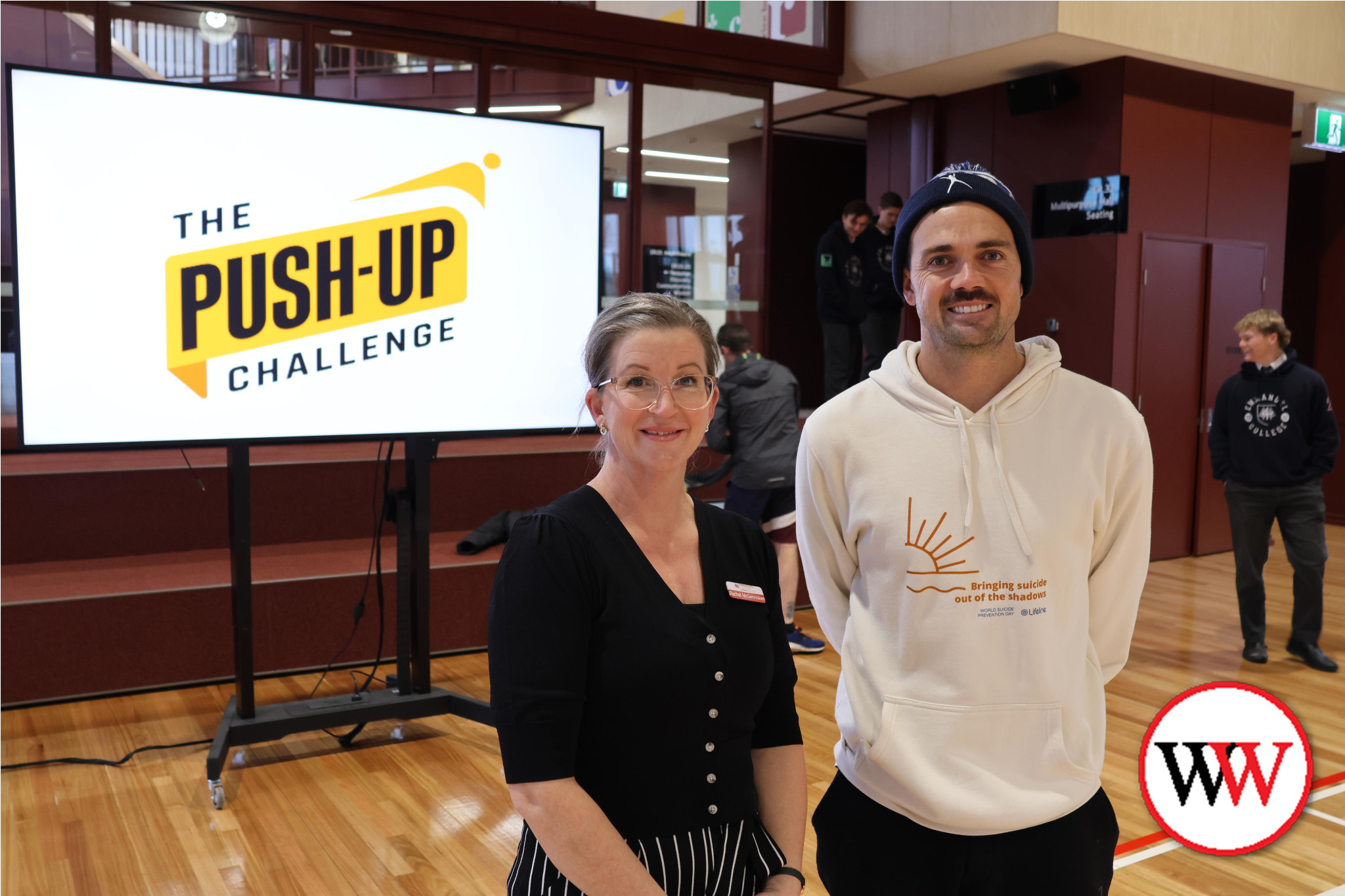Emmanuel College principal Rachel McGennisken and Lifeline community engagement coordinator, Dan O’Keefe.