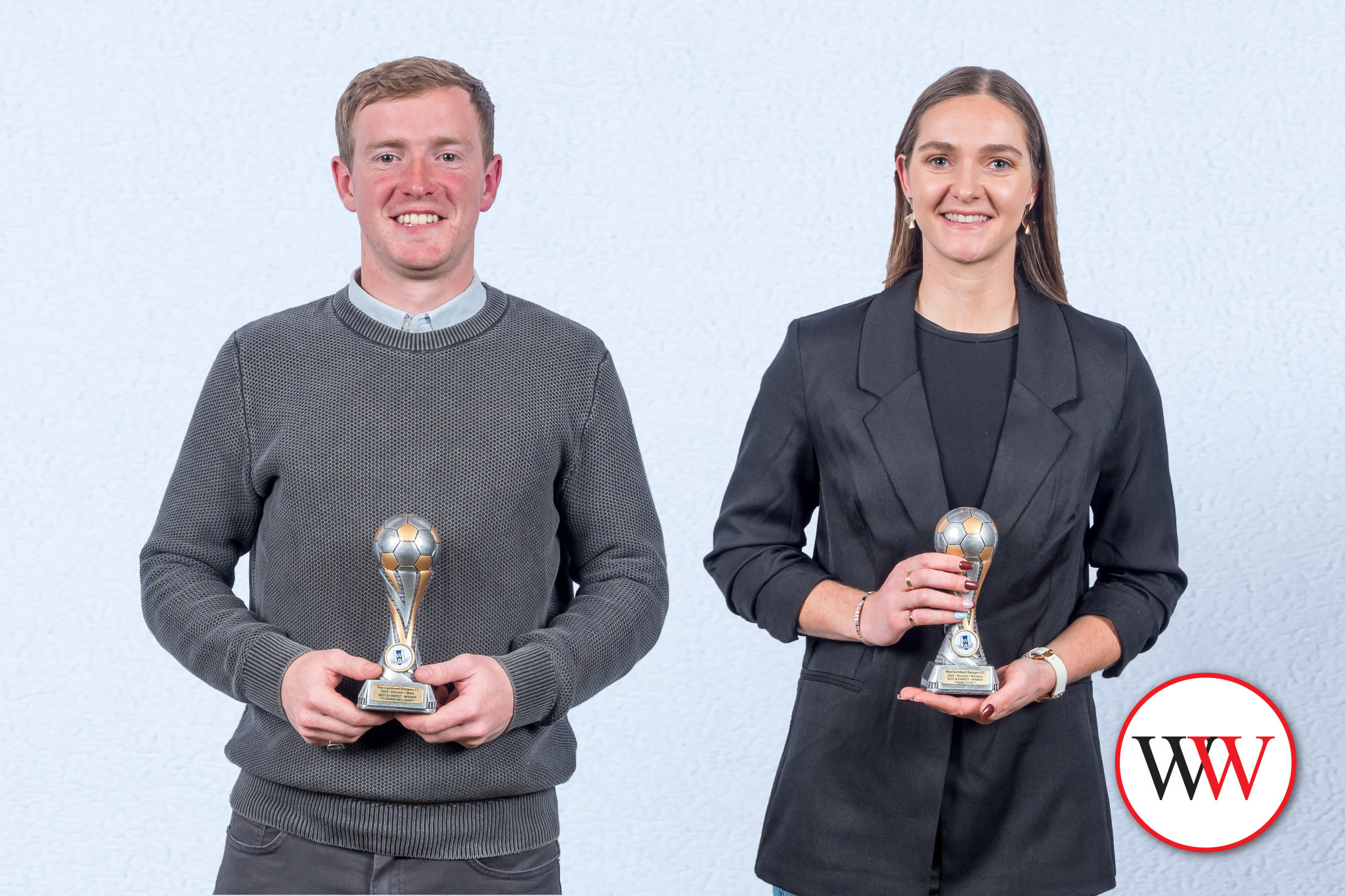 Senior men, division one best and fairest Connor Bellman and Senior women best and fairest Karli Pyke.
