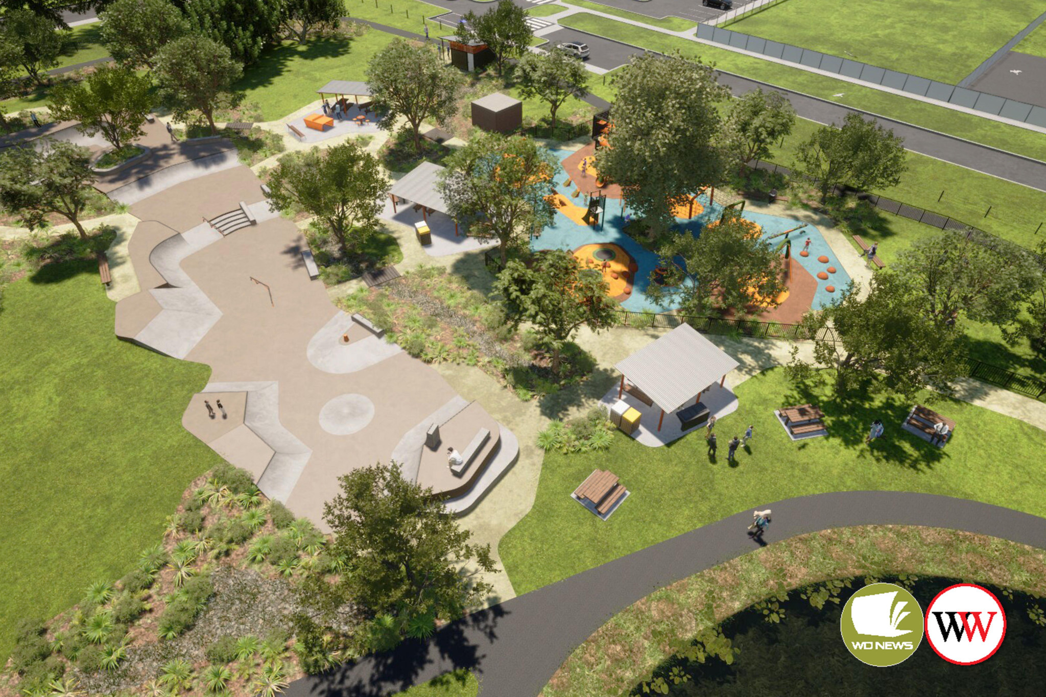 The concept design for the new Port Fairy skatepark and play space.
