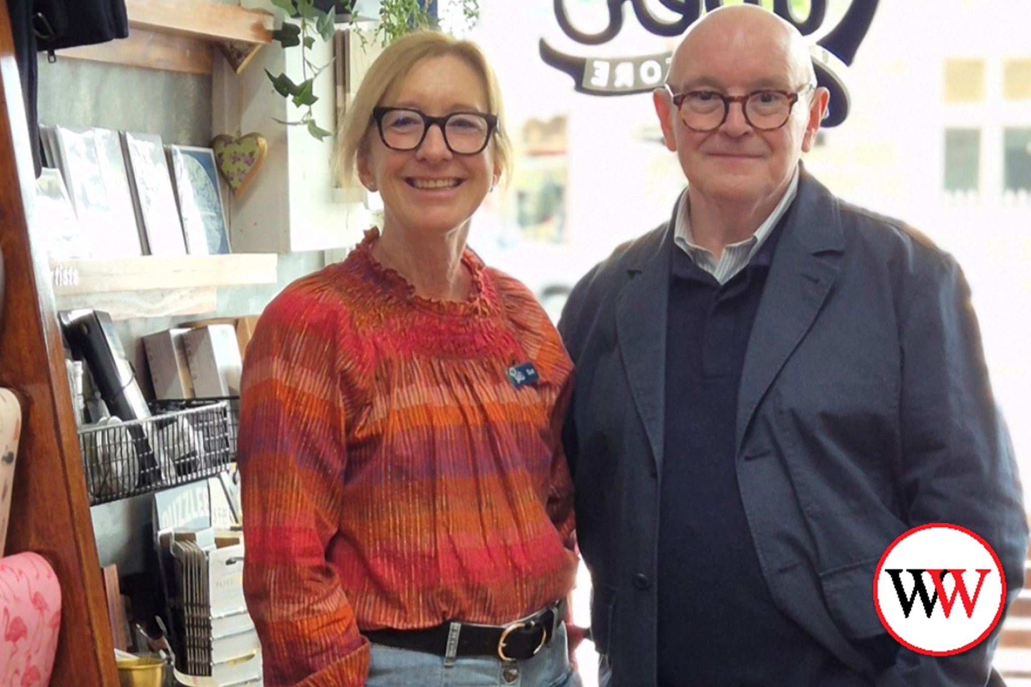 Sue Bruce with Martin Ginnane at The Paper Store, Port Fairy.