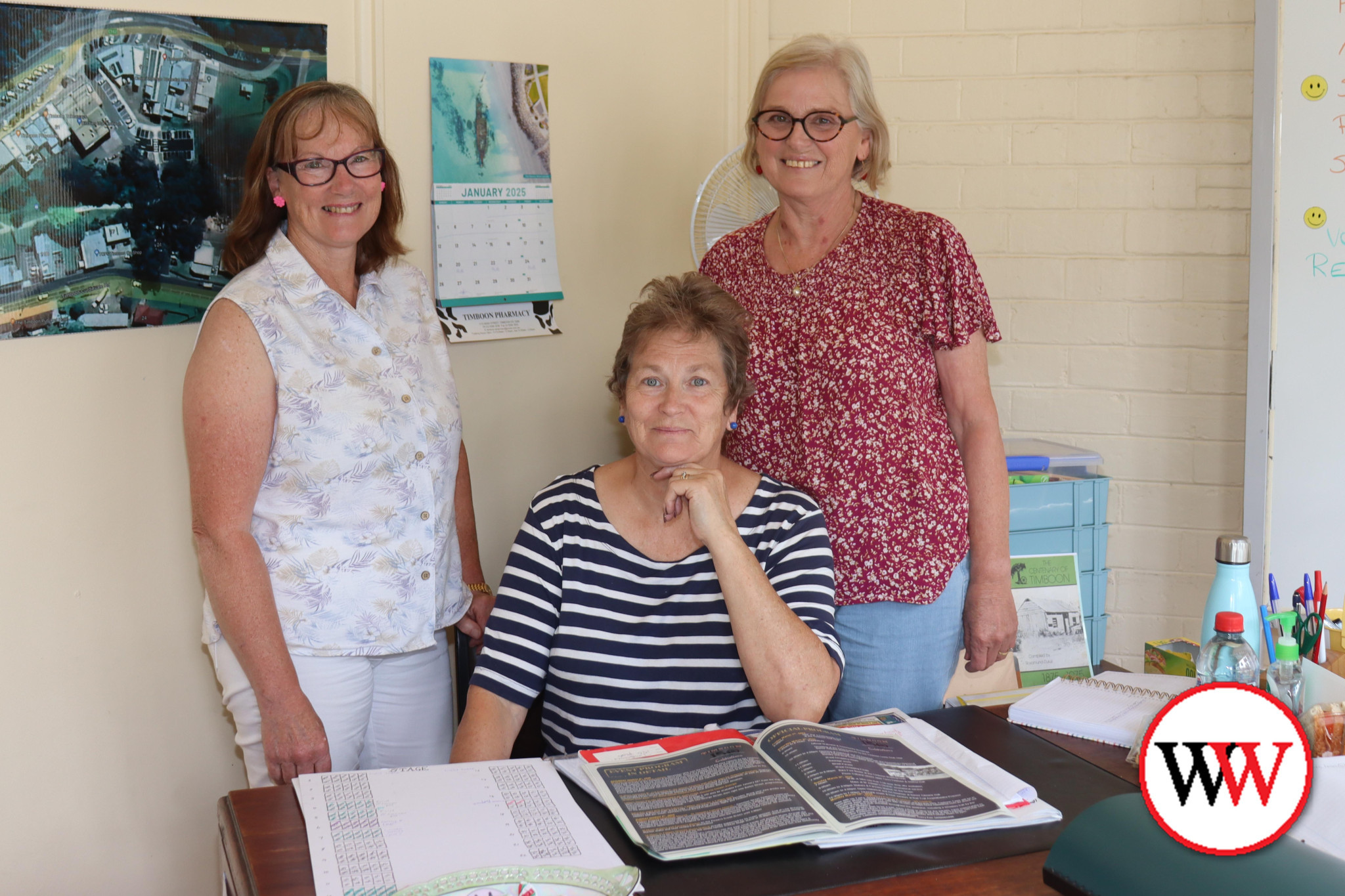 Leeanne Whitehead (from left), Enid O’Connor and Corry Kerr have been busy putting together a 150th anniversary celebration event for Timboon.