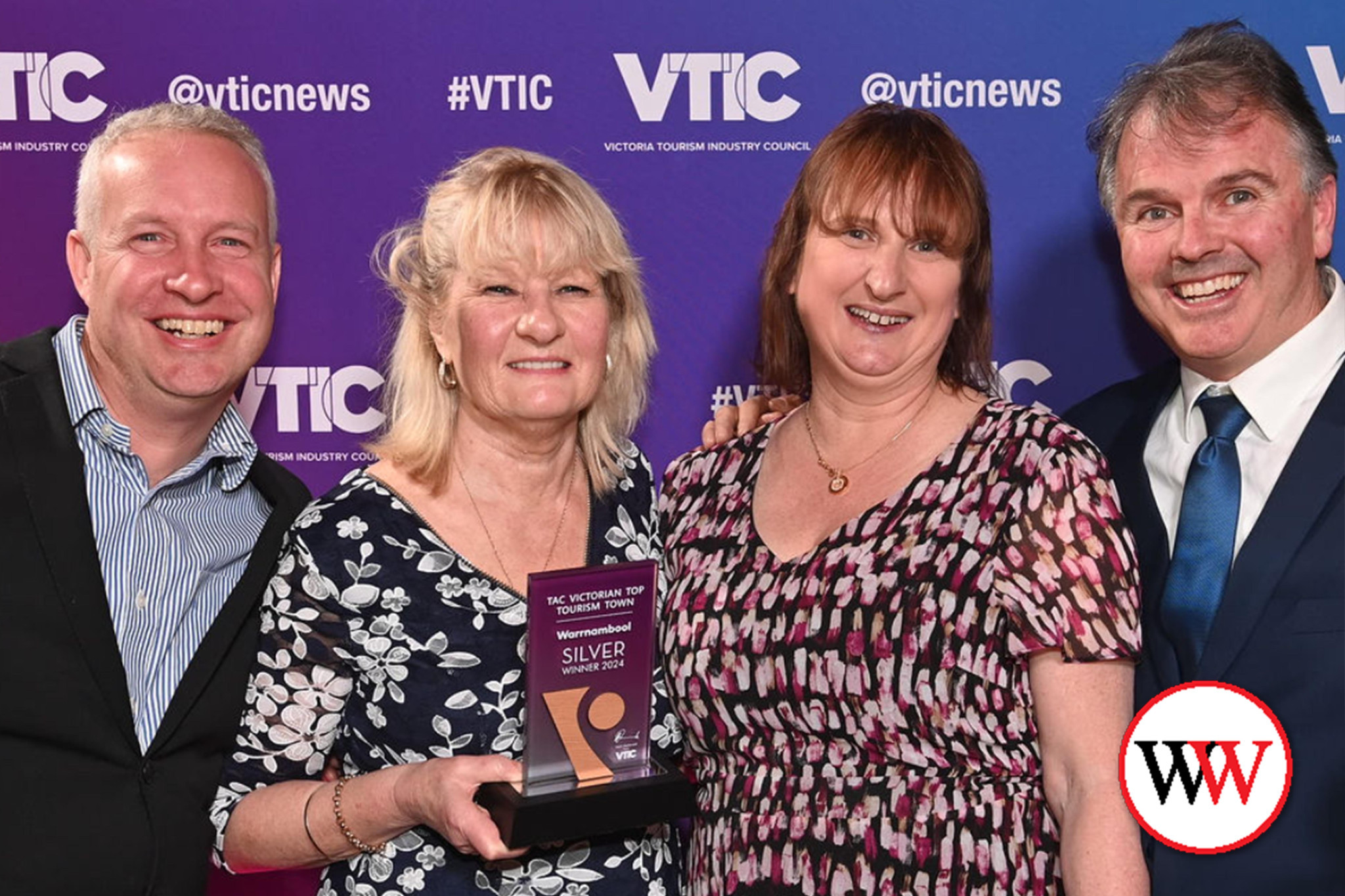 Warrnambool City Council’s visitor economy staff Ash Price, Susanne Kinna, Jillian Bushell and Paul Thompson celebrate silver.