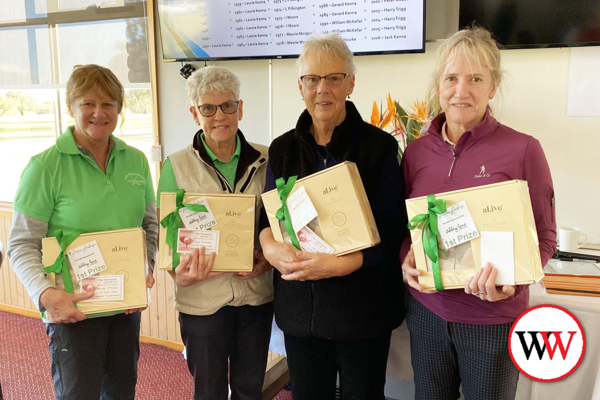 Winners of the winter tournament, Julie Mahney, Leanne McCann, Gail Holland and Deb Fitzgibbon.